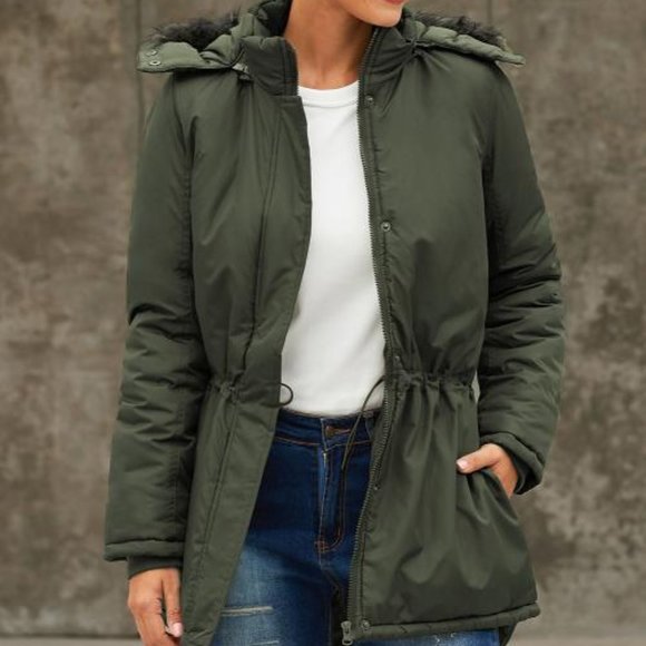 *SALE* Parka - Green Hooded Parka with Fur Trim - Picture 3 of 9